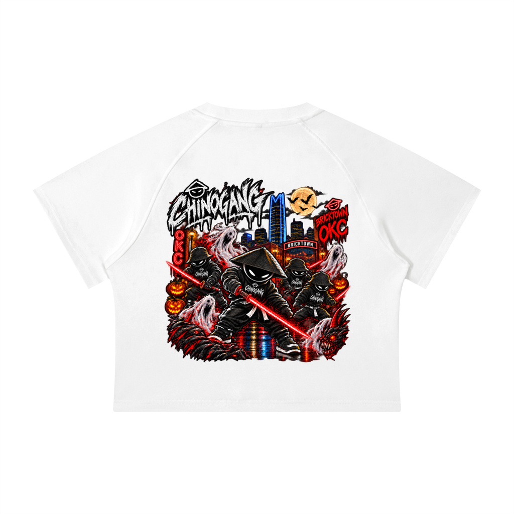CHINOGANG WOMENS WASHED RAGLAN CROP TEE - HALLOWEEN EDITION