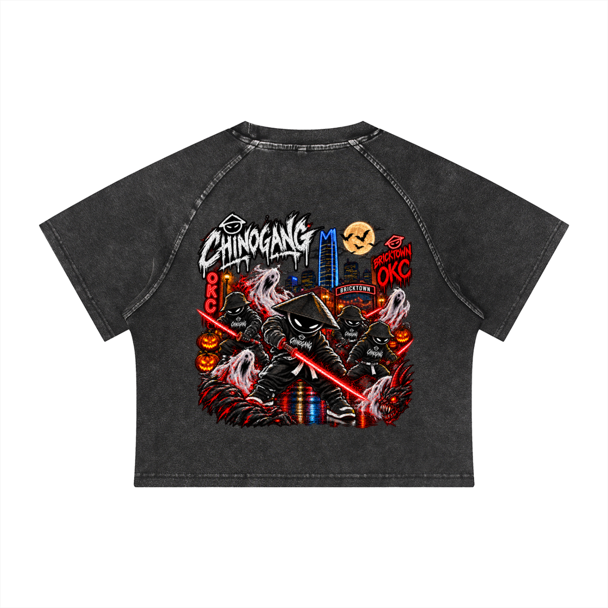 CHINOGANG WOMENS WASHED RAGLAN CROP TEE - HALLOWEEN EDITION