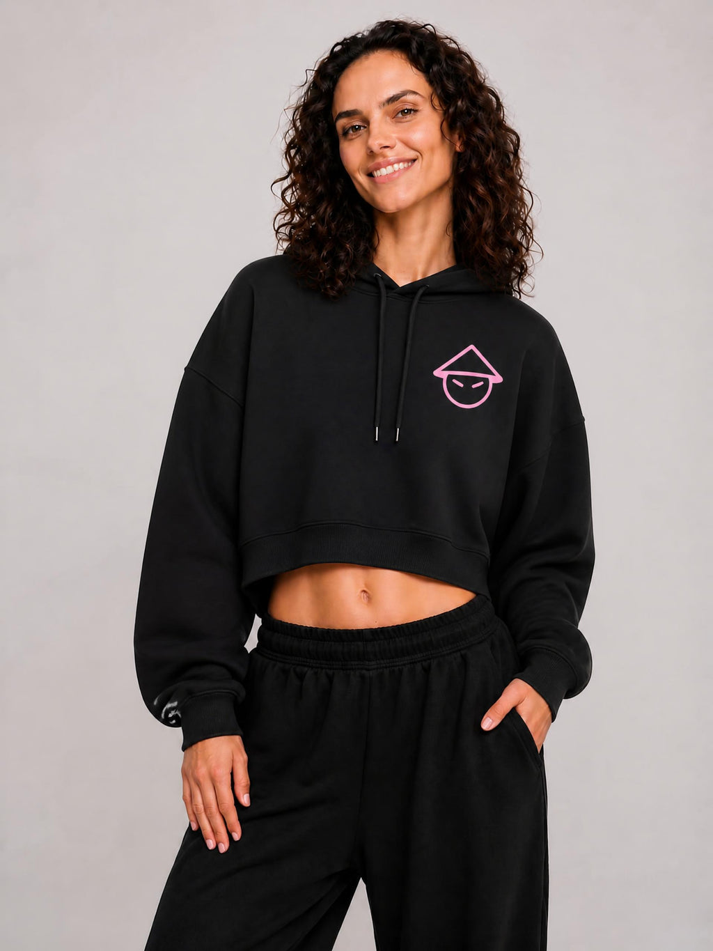 CHINO.S1K WOMENS BABY PINK LOGO BLACK SWEAT SET