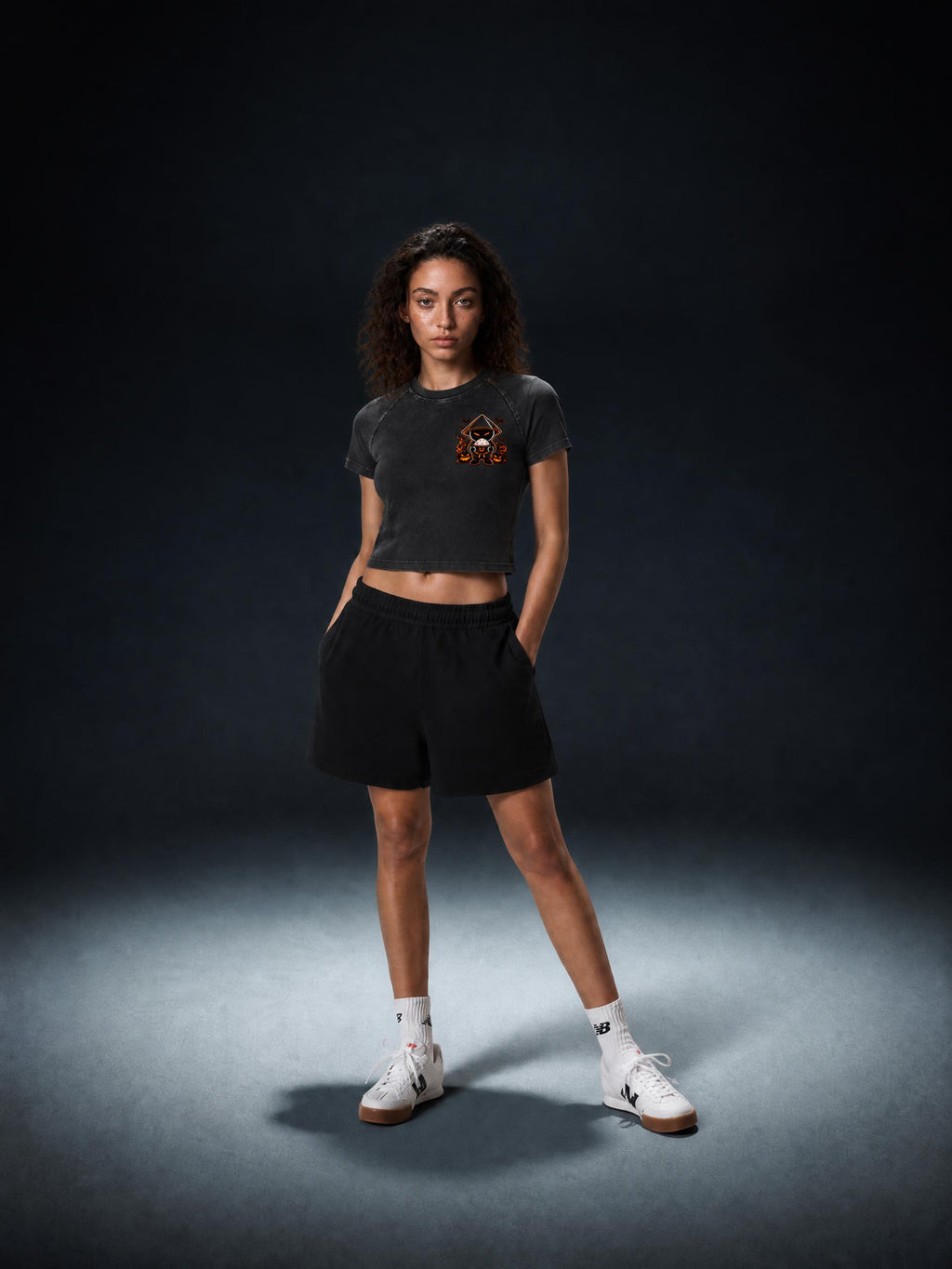CHINOGANG WOMENS WASHED RAGLAN CROP TEE - HALLOWEEN EDITION